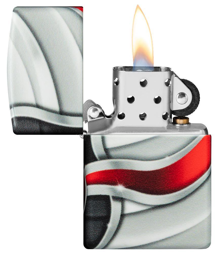 Flame Design 540 Color Windproof Lighter with its lid open and lit